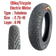 Tubeless 2.75-10 Tyre Tubeless Scooter E-Scooter Tayar-- 2.75 275X10 Ebike Electric Motorcycle Tire 