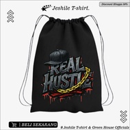 Black Drawstring Bag with Real Hustle Pattern By Jeshile T-Shirt