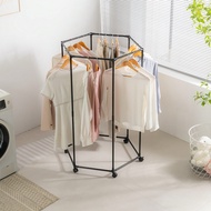 1pc[Durable Build] Rotating Metal Clothes Rack - Versatile Standing Garment Hanger With Wheels, Blac