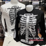 เสื้อคอกลมแขนยาววินเทจ ลายกระดูก M L XL