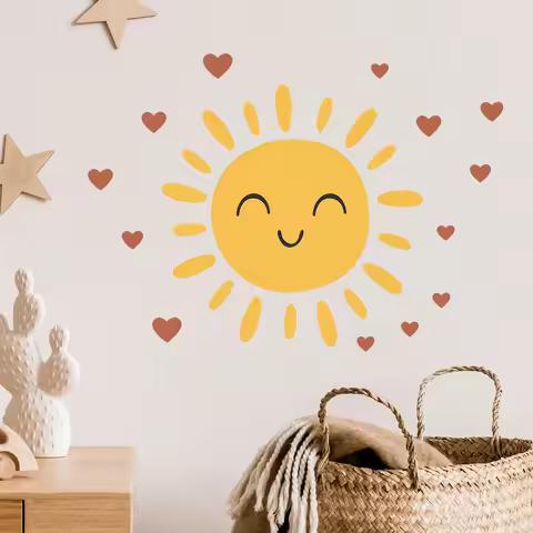 1Pc Cartoon Cute Smile Sun Wall Stickers for Kids Room Wall Decals Living Room Furniture Baby Room D