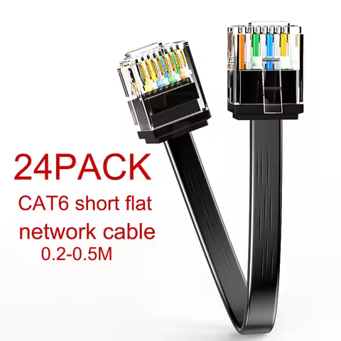 Cat6 24 Pack Short Flat Cat6 Ethernet Patch Cable 1G Support Cat 6 Patch Cable for Patch Panel to Sw