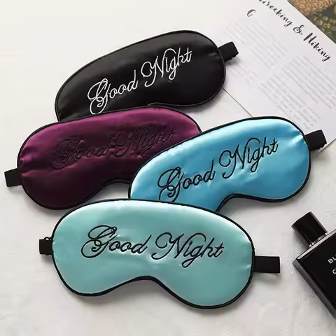 Embroidered Silk Sleep Mask Adjusting Button Travel Ventilation Sleeping Mask Good Night Pattern Eye