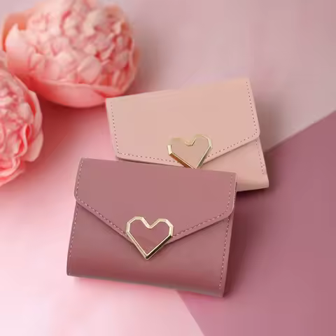 Korean version women wallet short heart-shaped three fold women's wallet multi card slot card bag ze