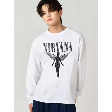 American Retro Nirvana Band 3D Printed Cycling Long Sleeved T-shirt for Men and Women, Loose High St