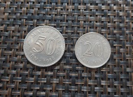Malaysia coins 50 sen (1988) and 20 sen (1988)
