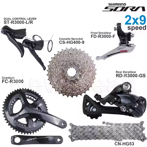 SHIMANO SORA R3000 2x9 Speed Groupset with ST-R3000 FD-R3000 RD-R3000 CS-HG400-9 Cassette Sprocket C