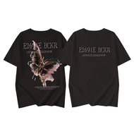 "Kaos Wanita Motif Kupu-Kupu T-Shirt Lengan Pendek Atasan Leher Bulat Gaya Santai untuk Musim Semi &