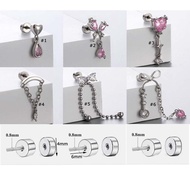 1 Piece Heart Butterfly Shape Stainless Steel with Zircon Cartilage Helix Earring Stud 20gauge