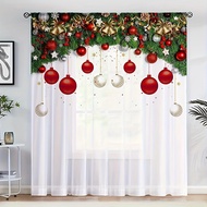 fengwan123 2pcs HD Digital Printed Curtains Home Decor Style Rod Pocket Christmas Wind Chimes Hanging Balls White Elemental Effect Style Curtain For Bedroom Living Room Study Room Office Home Decor