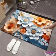 VALENTINE1 Bathroom Floor Mats, Diatom Mud Floral Pattern Door Floor Mats, Home Decor Water Absorbent Foldable Quick Drying Carpet Door