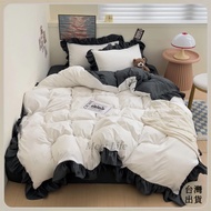 [Meet Life] Cotton Bed Pack Set Four Piece ins Style Korean Version Washed Cream Princess Lace Quilt