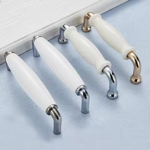 Modern Ceramic Cabinet Handles Zinc Alloy Drawer Knobs Bright Chrome Wardrobe Door Handles Furniture