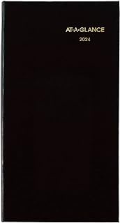 AT-A-GLANCE Fine Diary 2024 Weekly &amp; Monthly Diary, 3" x 6", Pocket Size, Black (72020524)