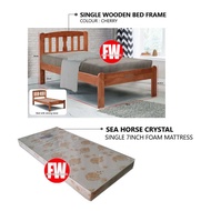 Single Wooden Bed Frame + Sea Horse Crystal 7inch Foam Mattress