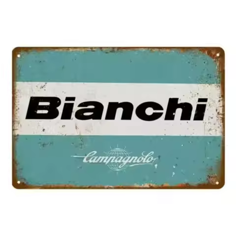 BianchiVintageCyclingTinSign Bianchi Vintage Cycling Tin Sign - Rustic Aluminum Wall Art, Man Cave D