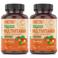 Vegan Multivitamin and Mineral Supplement - One Daily Vitamin Formula with Greens - Iron Free - 90 C