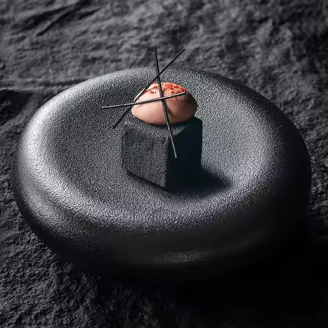 Black and White Frosted Ceramic Breakfast Fruit Dessert Plate Pebbles Round Western Steak Dish Plate