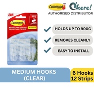 3M Command Medium Clear Hooks With Clear Strips 6 Hooks / 12 Strips / 900G