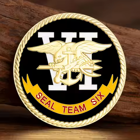 Seal Team Six Naval Special Warfare Development Group Golden Plated Challenge Coin Colorized Art Gif