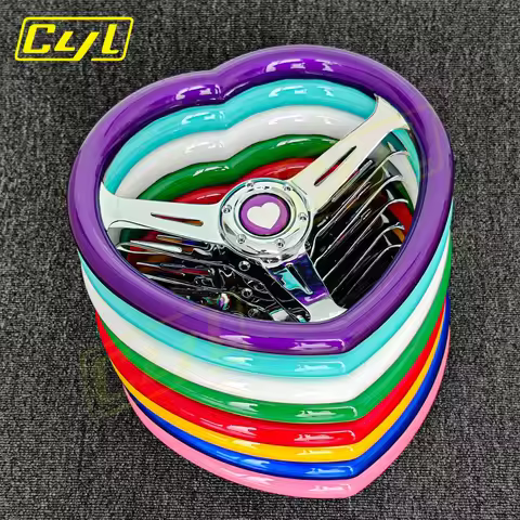 JDM 13.5inch Heart Shape Steering Wheel Chrome Spoke Universal Sports Steering Wheel Car Accessory