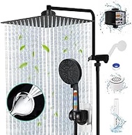 12" Shower Head Black Shower Head with Handheld Dual Filter for Hard Water Rainfall Showerhead with 10 Setting Handheld Built-in 2 Power Wash with 12" Extension Arm,79" Hose &amp; Extra Cartridges