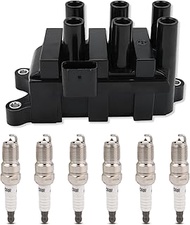 JDMON 1pcs Ignition Coils and 6pcs Spark Plug Compatible with Ford Ranger Taurus Mazda B3000 Sable 3