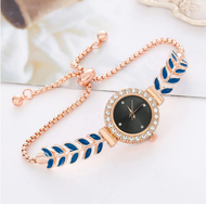 Jam Tangan Wanita Model Rantai Serut Jam Analog Terbaru Tali serut Full Permata