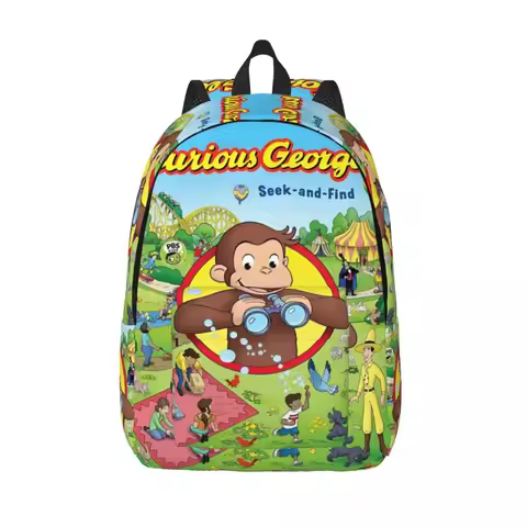 Curious George Monkey Cartoon Classical Backpack Outdoor Student Hiking Travel TV Series Daypack Men