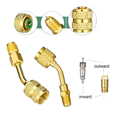 R32 R454b R410A Adapter For Split 1/4" To 1/4" Fitting Adapters 45° Adapter With Valve Core Disassem