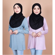 LF [MB 34680 ] FRONT ZIP PLAIN COLOR BLOUSE COTTONBLEND NON IRON ROUND NECK FRONT ZIP SIZE 40, 42, 4