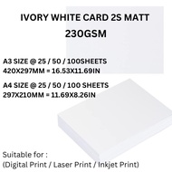 【READY STOCK】 A4 / A3 | 230G | 250G | 300G | 350G IVORY EXTRA WHITE CARD (MATT)