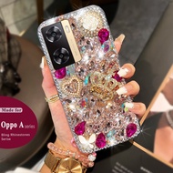 Case OPPO A98 A78 5G A77s A17 A17K A57 2022 A78 5G A96 A76 A95 Case A55 A95 A74 5G A54 Rhinestone crown Phone Case 3D Luxury Pearl Phone Case Queen Bling Bling Glitter Shiny Phone Case