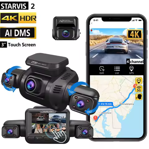 HUPEJOS V8Max-4CH STARVIS 2 HDR IMX675 360° 4K Dash Cam With AI DMS Built-in GPS WiFi Voice Control,