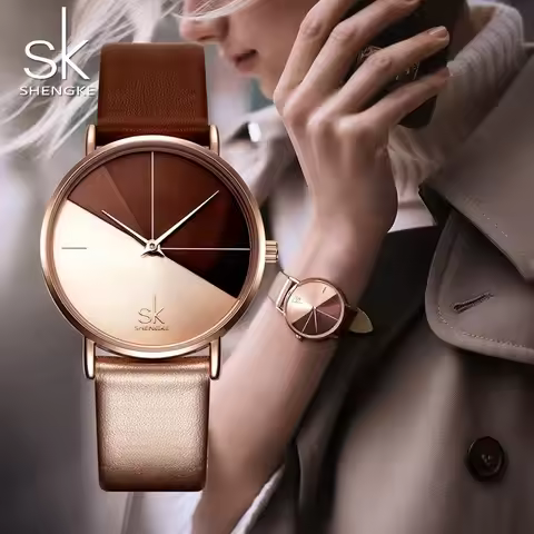 Shengke Top Luxury Leather Band Watches for Women Creative Fashion Women's Quartz Watch Ladies Wrist