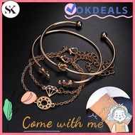 SK 4Pcs/Set Bohemian Cuff Bangle Women Gold Plated Leaves Knot Bracelet Fashion Metal Alloy Jewelry 