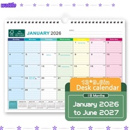 WATTLE English Calendar, Jan. 2026 - June. 2027 Holidays Marked Wall Calendar, 2026  Thick Paper wit