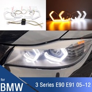 for BMW 3 series E90 E91 2004-2011 White M4 Style LED Crystal Angel Eye Kit Day Light with Yellow Tu