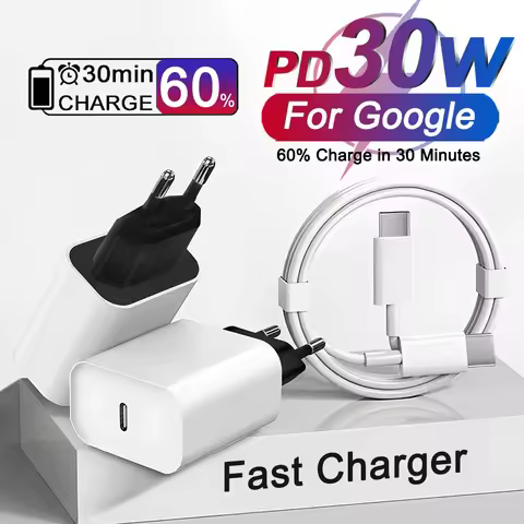 30W PD Fast Charging Adapter with USB Type-C Cable - Works for Google Pixel 9/8/7/6/10 Pro XL Phone 