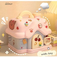 DELMER Cash Box Auto Scroll Cartoon Key Unlocking Birthday Gift Save Money Password Money Saving Box