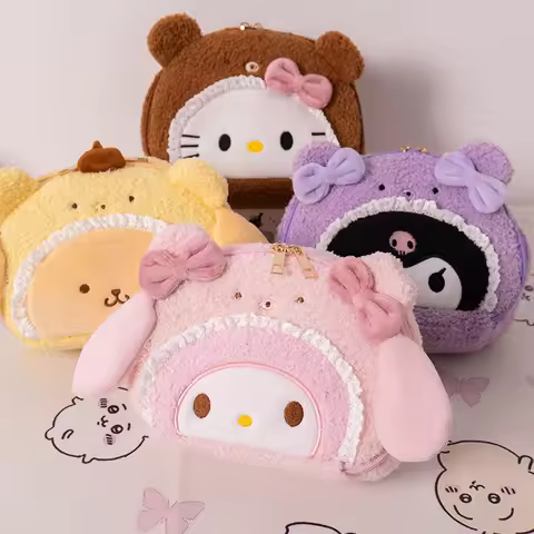 Sanrio Plush Large Capacity Makeup Bag My Melody Kuromi Cinnamoroll Hello Kitty Plush Bag Girl Cosme