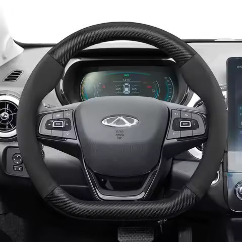 For CHERY Suede Carbon Fiber PU Leather Steering Wheel Cover Fit Tiggo 7 Pro Max 2 8 4 5 9 Qq Fx Arr