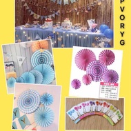 6pcs Paper Fan Paper Rosette set party decor paper fan decorations