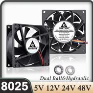 Gdstime 8025 2Pin 48V Cooling Fan DC 5V 12V 24V 80mm Dual Ball USB Axial Fan 80x80x25mm 8CM Brushles