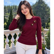 HARUKA FUKU Top Korean Style Long Sleeve Puffy Floral T-Shirt