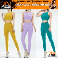 Women's pickleball yoga gym set with iron tag, padded bra and knitted elastic pants BINSPORTS BD222