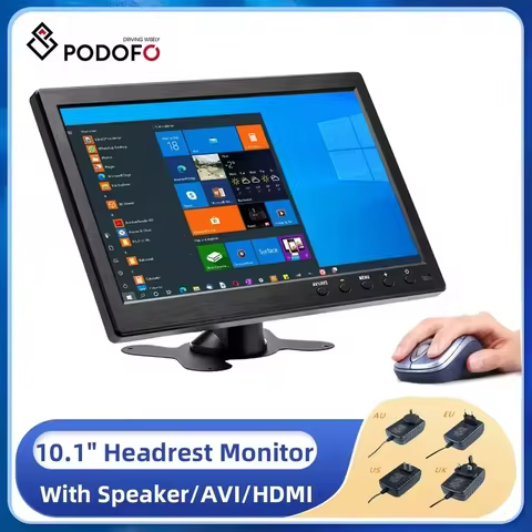 Podofo 10.1" Car Headrest Monitor HD Digital LCD Screen DVD Player Slim Design UV Coating HDMI-compa
