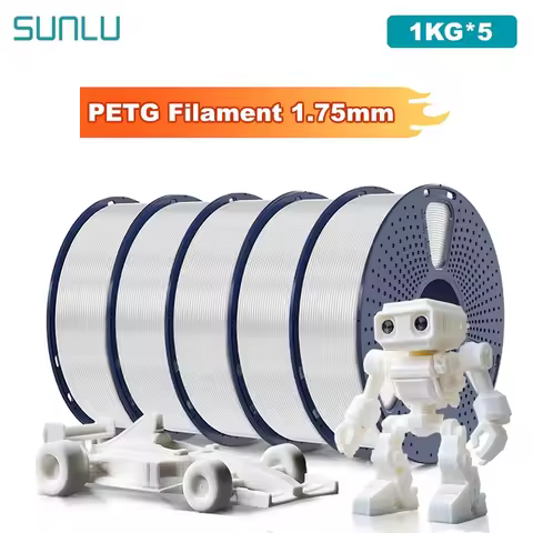 SUNLU 5KG PETG /Clear 3D Printer Filament 1.75mm 1000g Spool (2.2lbs) Neatly Arranged No Knot Filame