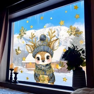 【FSFO Hot】Christmas Wall Sticker Cartoon Elk Hot Stamping Holiday Window Wall Sticker