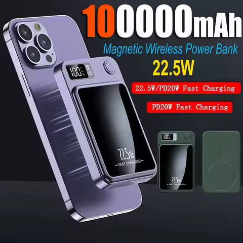 100000mAh Magnetic Power Bank Wireless Fast Charger For Magsafe Portable Auxiliary Battery For iphon